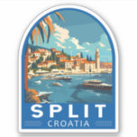 Split Croatia Travel Art Vintage<br><div class="desc">Split retro vector travel design. Split,  historically known as Spalato,  is the second-largest city of Croatia after the capital Zagreb,  the largest city in Dalmatia and the largest city on the Croatian coast.</div>