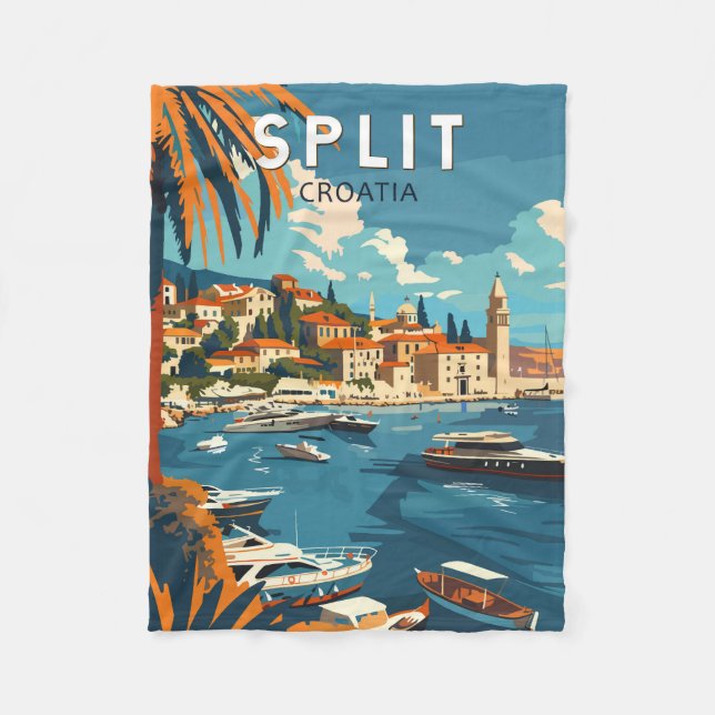 Split Croatia Travel Art Vintage Fleece Blanket (Front)