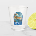 Split Croatia Travel Art Vintage Shot Glass<br><div class="desc">Split retro vector travel design. Split,  historically known as Spalato,  is the second-largest city of Croatia after the capital Zagreb,  the largest city in Dalmatia and the largest city on the Croatian coast.</div>