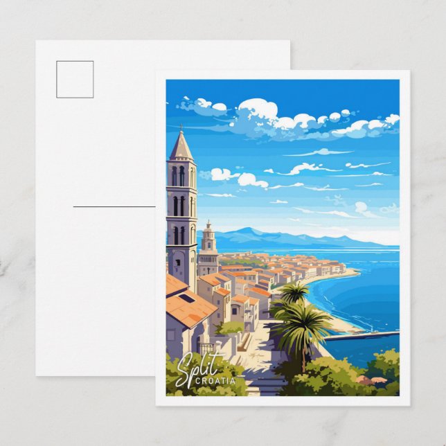 Split Croatia Travel Vintage illustration Postcard (Front/Back)