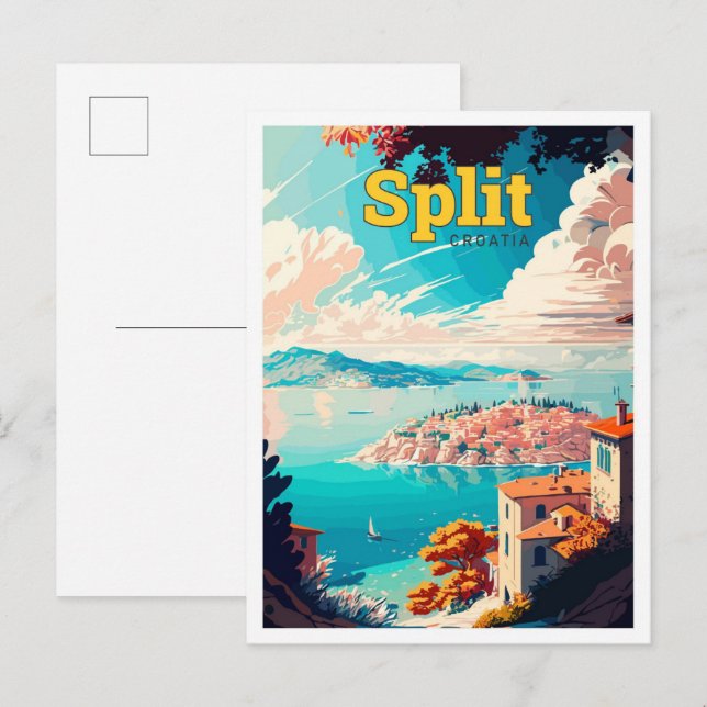 Split Croatia Travel Vintage Illustration Postcard (Front/Back)
