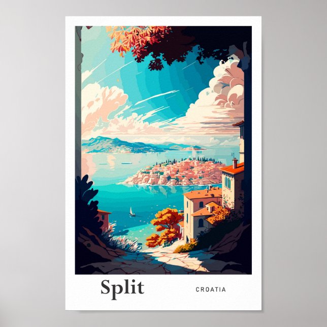Split Croatia Travel Vintage Illustration Poster (Front)