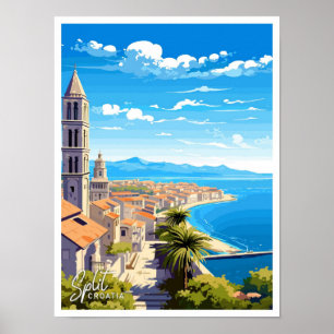 Split Croatia Travel Vintage illustration Poster