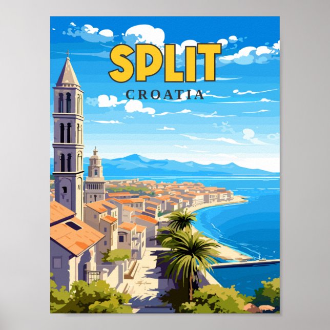 Split Croatia vintage travel illustration Poster (Front)