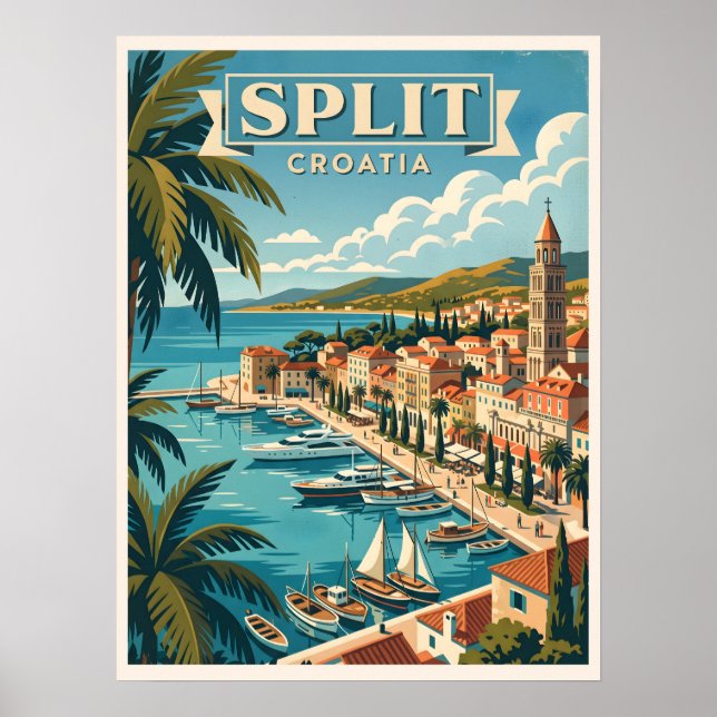 Split Croatia Vintage Travel Poster (Front)