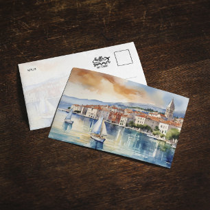 Split Croatia Watercolor Postcard