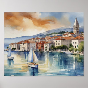Split Croatia Watercolor Poster