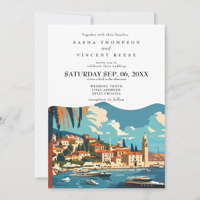 Split Croatia Wedding Invitation Retro (Front)