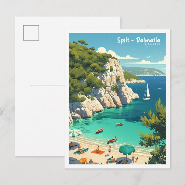 Split Dalmatia Croatia Vintage Illustration Travel Postcard (Front/Back)