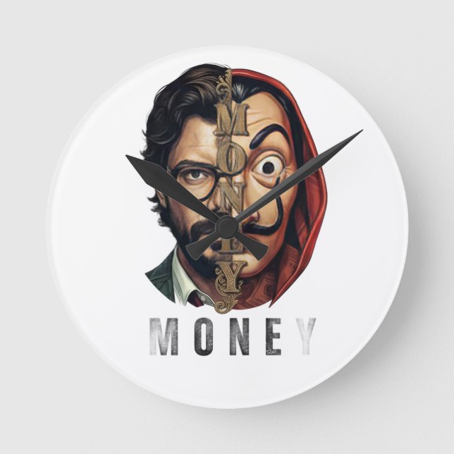Split Face Mask Money Heist Round Clock (Front)