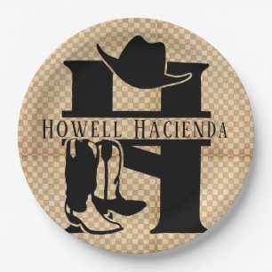Split 'H' Cowboy Monogram Paper Plate