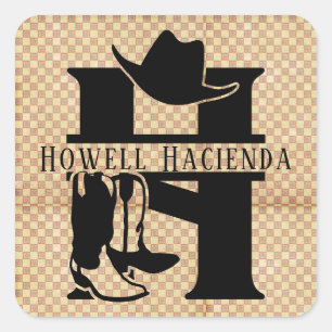 Split 'H' Cowboy Monogram Square Sticker