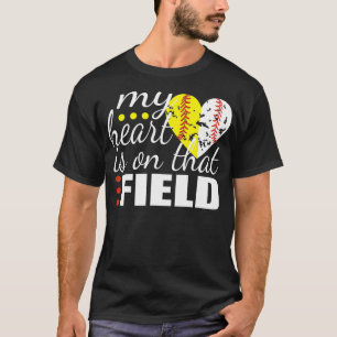 Split Half Baseball Softball Heart My Heart is on  T-Shirt