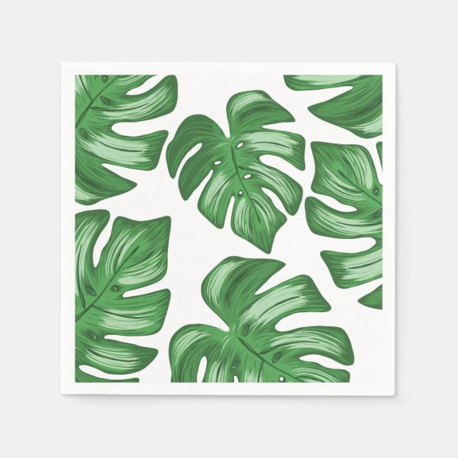 Split Leaf Philodendron Tropical Paper Napkins (Front)