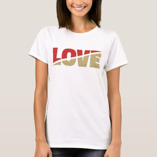 Split Love Letters Red Gold Silver Glitter T-Shirt (Front)