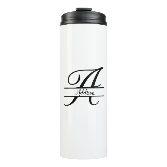Split Monogram A-Z Black and White Thermal Tumbler (Front)