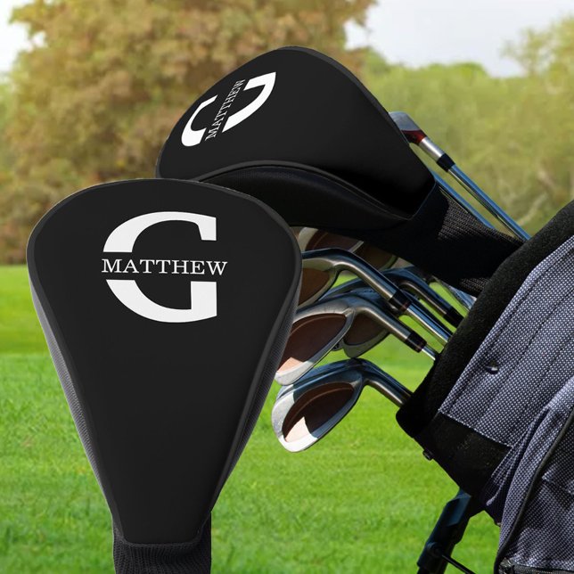 Split Monogram Bold Typography Black and White Golf Head Cover (Creator Uploaded)