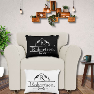 Split Monogram Family Name Black & White Frame Decorative Cushion