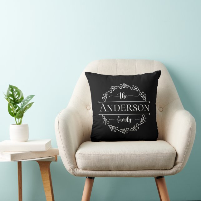 Split Monogram Family Name Decorative Wreath Cushion (Chair)