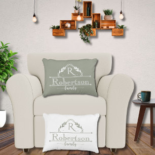 Split Monogram Family Name Dusty Sage Frame Decorative Cushion