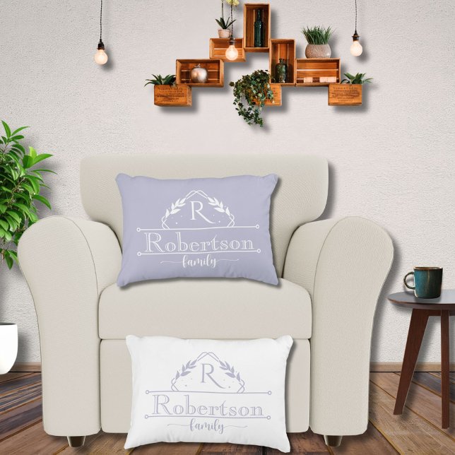 Split Monogram Family Name Soft Lavender Frame Decorative Cushion (Creator Uploaded)