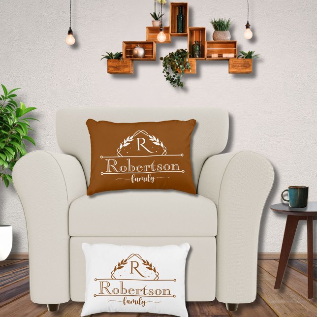 Split Monogram Family Name Terracotta Frame Decorative Cushion (Creator Uploaded)