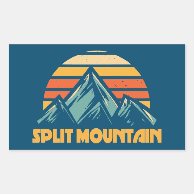 Split Mountain California Retro Turquoise Rectangular Sticker (Front)