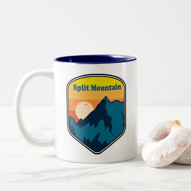 Split Mountain California Sunrise Two-Tone Coffee Mug (With Donut)