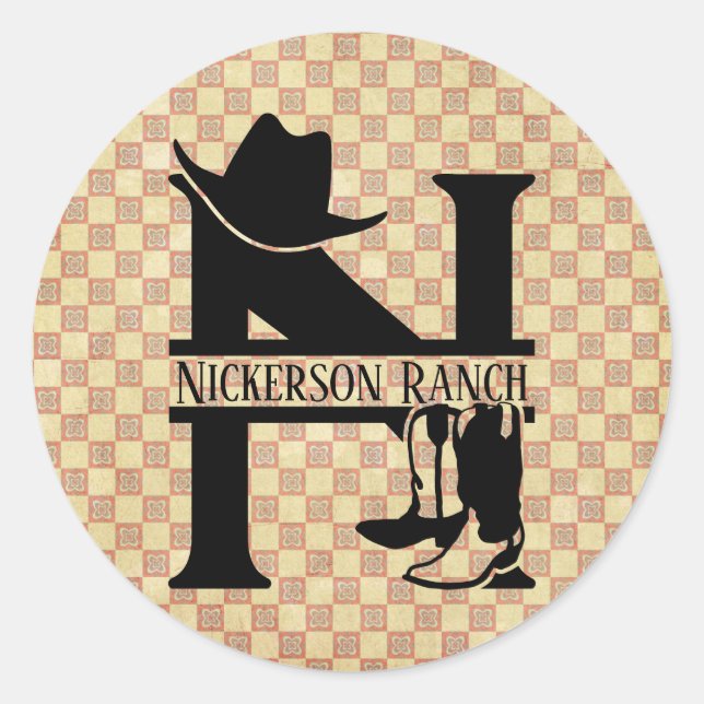 Split 'N' Cowboy Monogram Classic Round Sticker (Front)