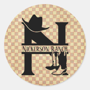 Split 'N' Cowboy Monogram Classic Round Sticker