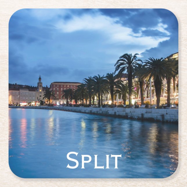 Split promenade in Croatia Square Paper Coaster (Front)