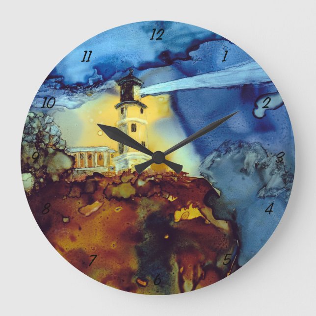 Split Rock Lighthouse At Night Large Clock (Front)