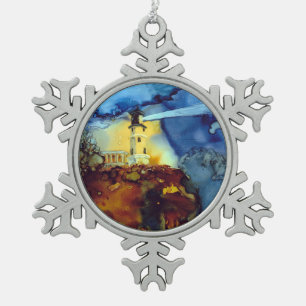 Split Rock Lighthouse At Night Snowflake Pewter Christmas Ornament
