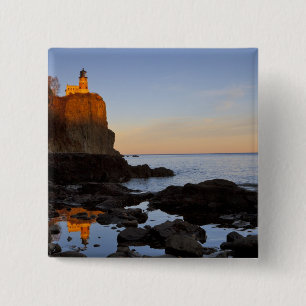 Split Rock Lighthouse at sunset near Two 15 Cm Square Badge
