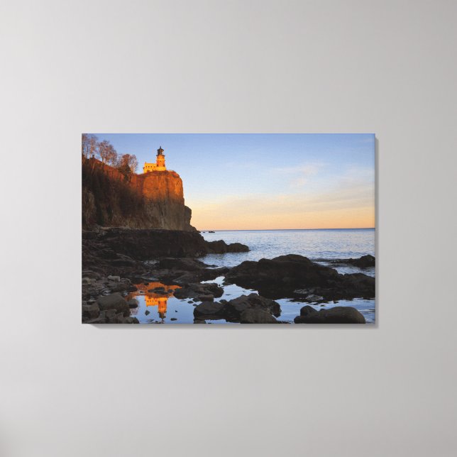 Split Rock Lighthouse at sunset near Two Canvas Print (Front)