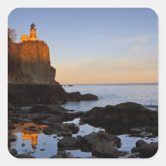 Split Rock Lighthouse at sunset near Two Square Sticker (Front)