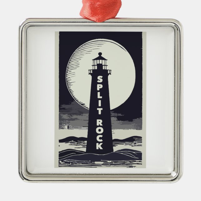 Split Rock Lighthouse Minnesota Moon Metal Tree Decoration (Front)