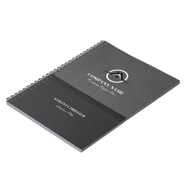 Split Screen Black And Grey Faux Leather Logo Notebook (Left Side)