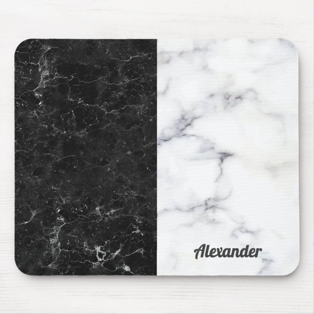 Split-screen black and grey faux marble texture mouse mat (Front)