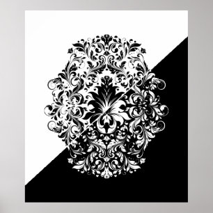 Split Screen Black & White Swirls Mandala Poster