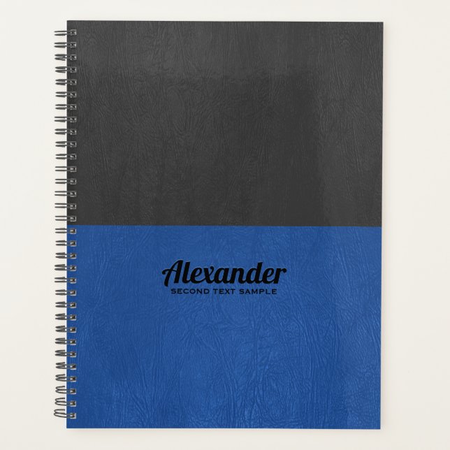 Split-screen blue and black faux leather texture planner (Front)