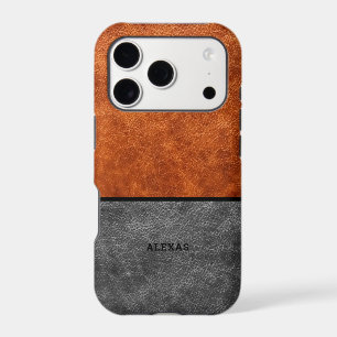 Split screen grey and brown vintage faux leather