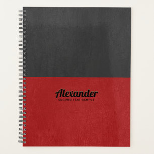 Split-screen red and black faux leather texture planner