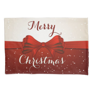 Split Snow and Red Ribbon Pillowcase