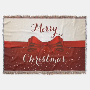 Split Snow and Red Ribbon Throw Blanket