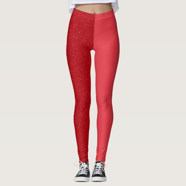 Split Tomato Red Contrast Leggings – Customisable (Front)