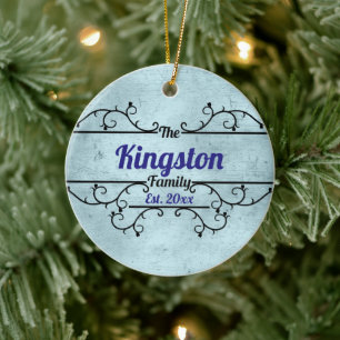 Split Vines Border Personalized Blue Ceramic Tree Decoration