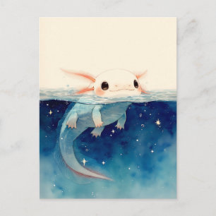 Split Water Starry Indigo Kawaii Axolotl Postcard