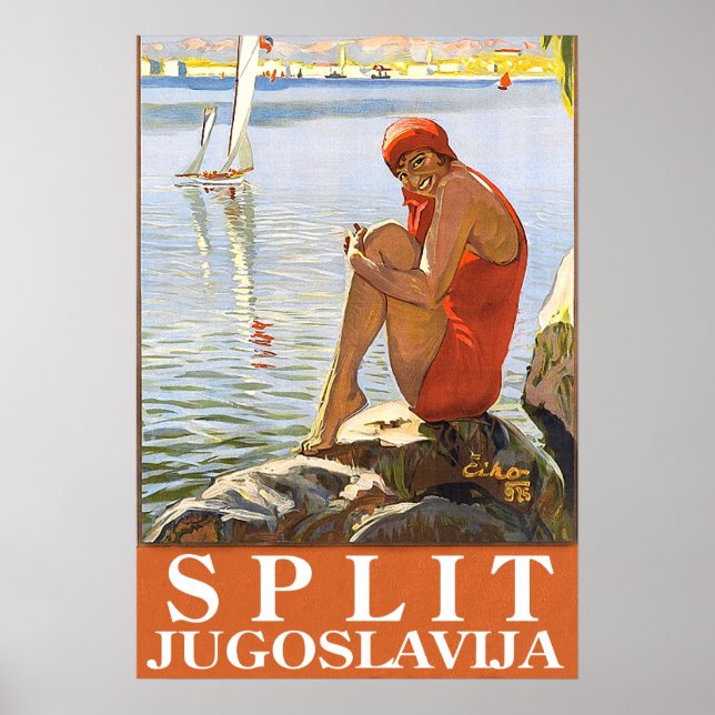 Split, Yugoslavia, girl on the rock by the sea Poster (Front)