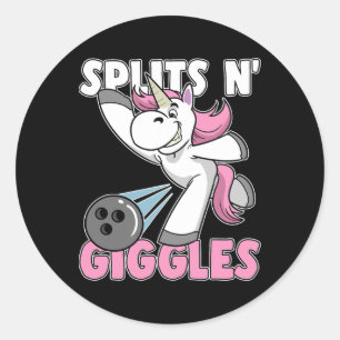Splits N' Giggles Unicorn Bowling Bowler  Classic Round Sticker